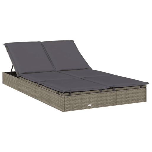 Espreguiçadeira espreguiçadeira para banhos de sol cama de jardim terraço mobiliário de exterior de 2 lugares com almofadas cinza resina tecida 02_0012944