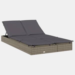 Espreguiçadeira espreguiçadeira para banhos de sol cama de jardim terraço mobiliário de exterior de 2 lugares com almofadas cinza resina tecida 02_0012944
