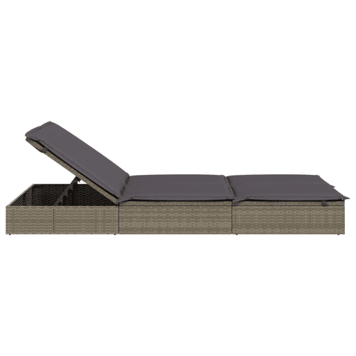 Espreguiçadeira espreguiçadeira para banhos de sol cama de jardim terraço mobiliário de exterior de 2 lugares com almofadas cinza resina tecida 02_0012944