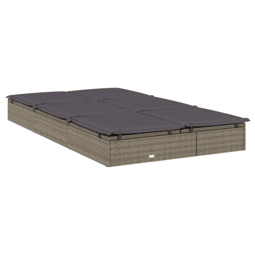 Espreguiçadeira espreguiçadeira para banhos de sol cama de jardim terraço mobiliário de exterior de 2 lugares com almofadas cinza resina tecida 02_0012944