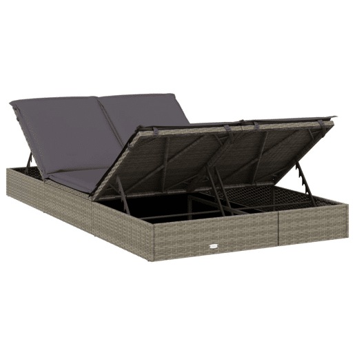 Espreguiçadeira espreguiçadeira para banhos de sol cama de jardim terraço mobiliário de exterior de 2 lugares com almofadas cinza resina tecida 02_0012944
