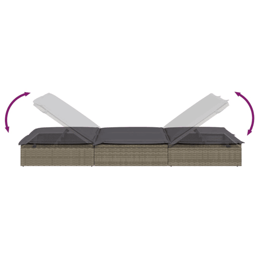 Espreguiçadeira espreguiçadeira para banhos de sol cama de jardim terraço mobiliário de exterior de 2 lugares com almofadas cinza resina tecida 02_0012944