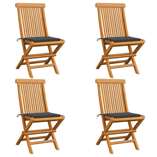 Cadeiras de jardim - Cadeiras de exterior c almofadões antracite 4 pcs teca maciça