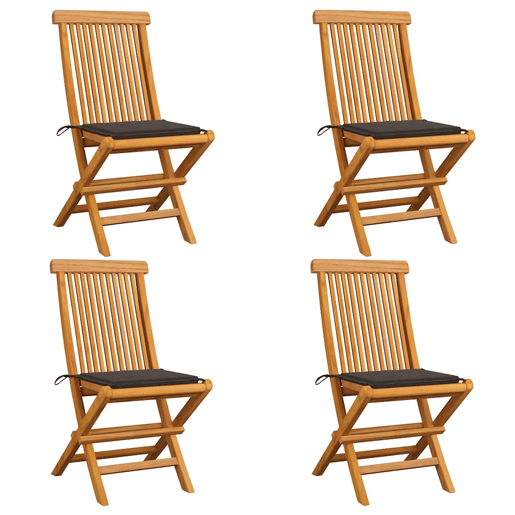 Cadeiras de jardim - Cadeiras de exterior c almofadões cinza-acast. 4 pcs teca maciça