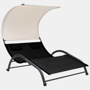 Espreguiçadeira espreguiçadeira para banhos de sol cama de jardim terraço mobiliário duplo de exterior com toldo de têxtil preto 02_0012722