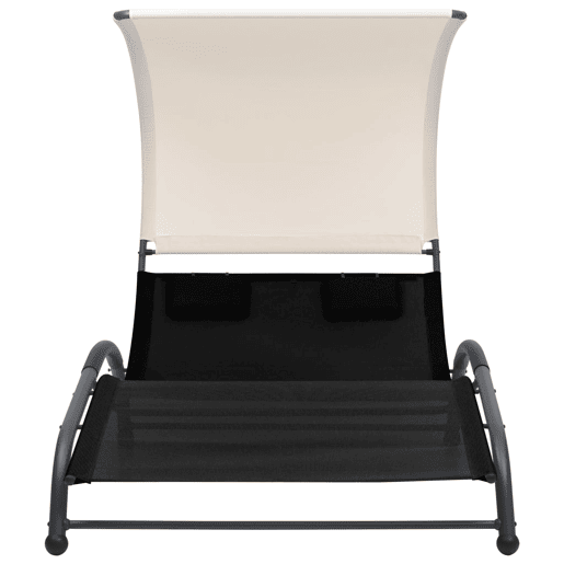 Espreguiçadeira espreguiçadeira para banhos de sol cama de jardim terraço mobiliário duplo de exterior com toldo de têxtil preto 02_0012722