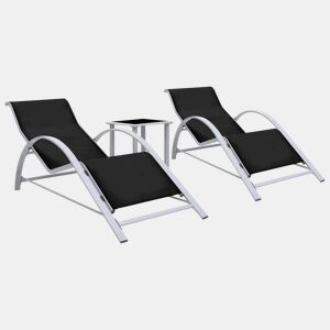 Conjunto de 2 espreguiçadeiras espreguiçadeira para banhos de sol jardim cama terraço móveis de exterior com mesa de alumínio preto 02_0012074
