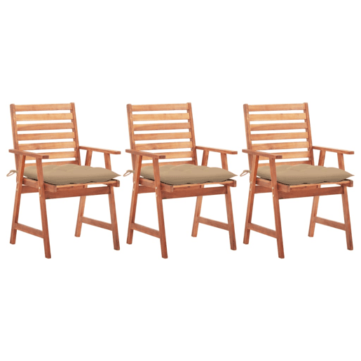 Cadeiras de jantar p jardim - Cadeiras de exterior 3 pcs c almofadões acácia maciça