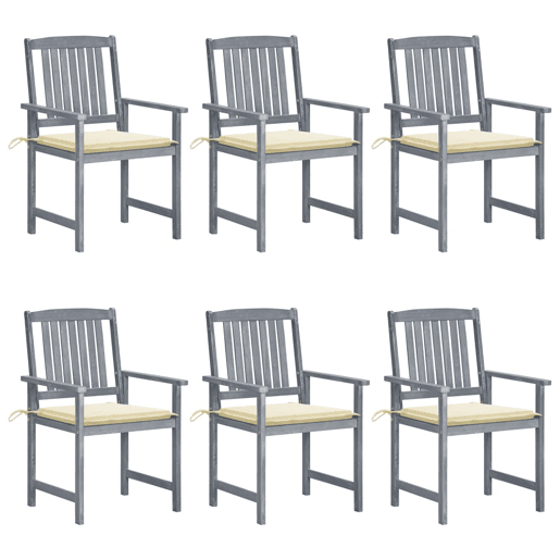 Cadeiras de jardim - Cadeiras de exterior c almofadões 6 pcs acácia maciça cinzento Cadeiras de jardim - Cadeiras de exterior c almofadões 6 pcs acácia maciça cinzento