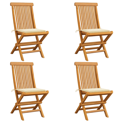Cadeiras de jardim - Cadeiras de exterior c almofadões creme 4 pcs teca maciça