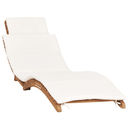 Espreguiçadeira espreguiçadeira espreguiçadeira jardim cama terraço mobiliário de exterior dobrável com almofada branca creme madeira teca 02_0012835