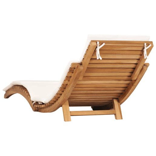 Espreguiçadeira espreguiçadeira espreguiçadeira jardim cama terraço mobiliário de exterior dobrável com almofada branca creme madeira teca 02_0012835