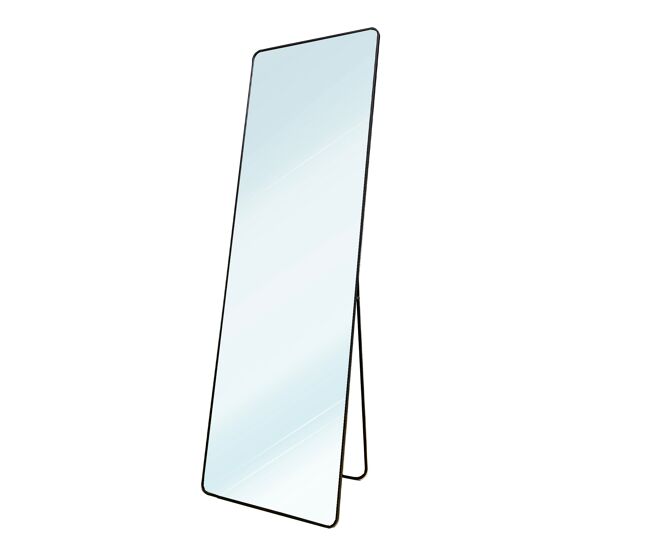 Espejo de pie metálico metal square edge max |cuerpo entero negro con soporte suelo | soporte para pared