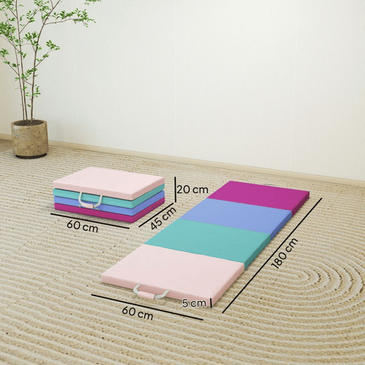 SPORTNOW Tapete de Ginástica Dobrável com Espessura de 5 cm Tapete de Exercício com Pegas de Transporte e Bolsa Tapete de Ginástica para Yoga Aeróbica Artes Marciais 180x60x5 cm Multicor