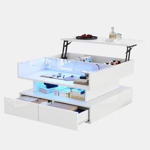 Mesa de centro elevável retangular de painel de partículas com luz led,branco