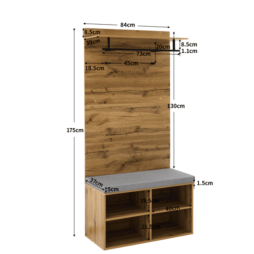 Móvel de entrada de painel de partículas com sapateira,natural