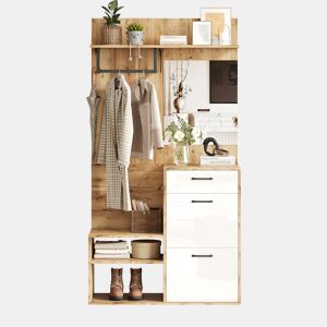 Móvel de entrada de painel de partículas com sapateira e espelho,natural+branco