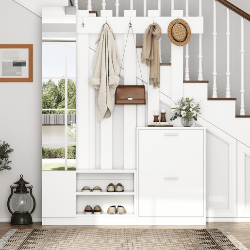 Móvel de entrada de painel de partículas com sapateira e espelho,branco