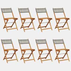 Cadeiras de jardim - Cadeiras de exterior dobráveis 8 pcs vime PEmadeira maciça cinza