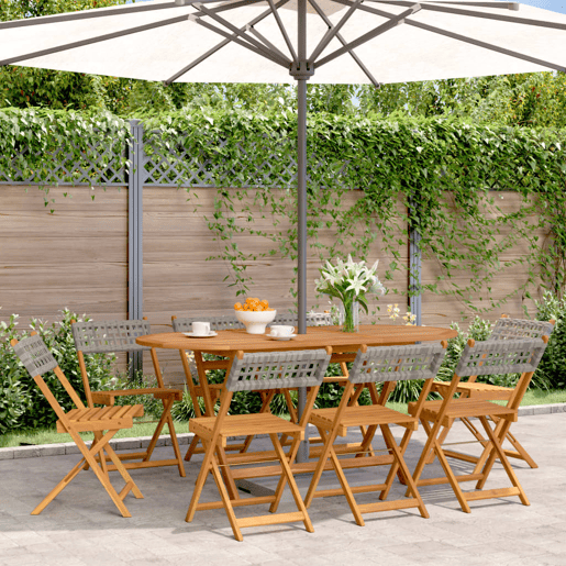 Cadeiras de jardim - Cadeiras de exterior dobráveis 8 pcs vime PEmadeira maciça cinza