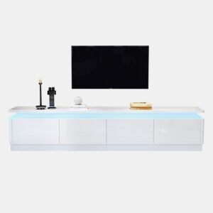 Móvel de TV 180 cm de painel de partículas com 4 gavetas e luz led,branco