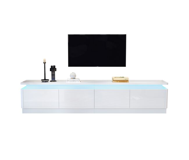 Mueble TV 180 cm de panel de partículas con 4 cajones y luz led,blanco
