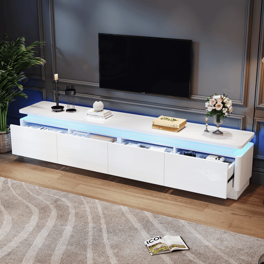Móvel de TV 180 cm de painel de partículas com 4 gavetas e luz led,branco