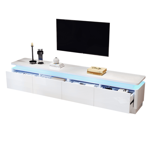 Móvel de TV 180 cm de painel de partículas com 4 gavetas e luz led,branco
