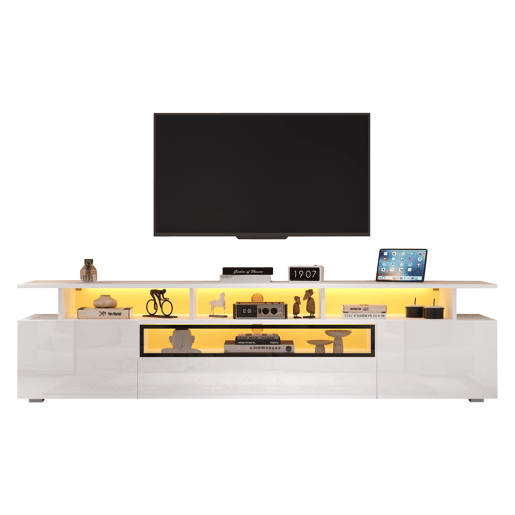 Móvel de TV 180 cm de painel de partículas com 2 portas,1 gaveta e luz led,branco