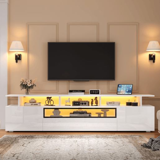 Móvel de TV 180 cm de painel de partículas com 2 portas,1 gaveta e luz led,branco