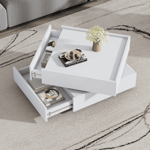 Mesa de centro giratória quadrada de painel de partículas,branco