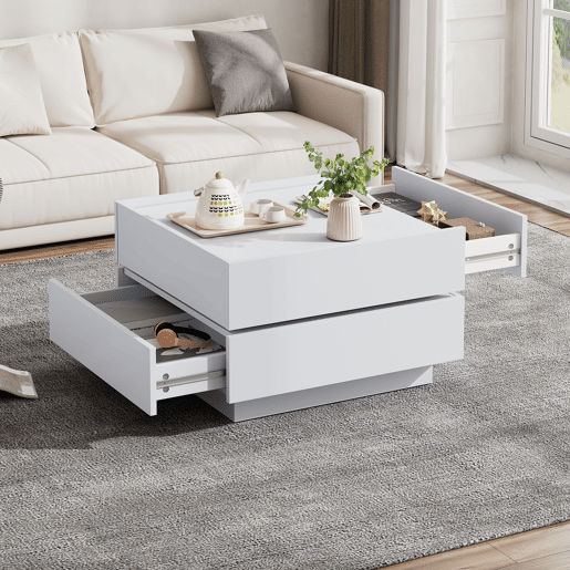 Mesa de centro giratória quadrada de painel de partículas,branco