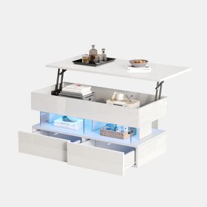 Mesa de centro elevável retangular de mdf com luz led,branco