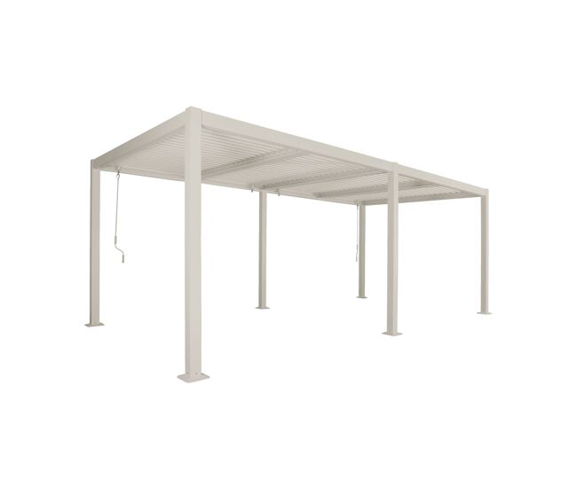 Pérgola bioclimática 3x6m de aluminio y acero con lamas orientables beige - 574x292x231 cm