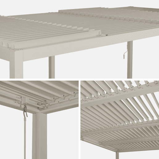 Pérgola bioclimática 3x6m alumínio e aço lâminas orientáveis , Palace 3x6m, Beige, 574x292x231 cm