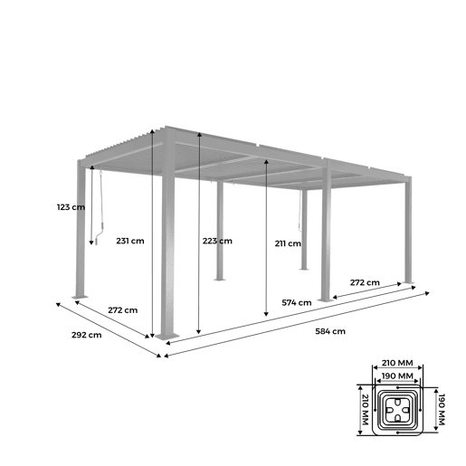 Pérgola bioclimática 3x6m alumínio e aço lâminas orientáveis , Palace 3x6m, Beige, 574x292x231 cm