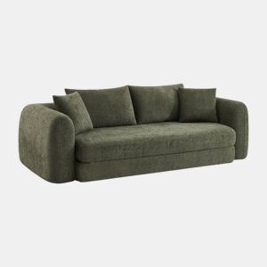 Sofá-cama boucle texturizada de 3 lugares, Sweeetch, Verde caqui, 243x112x83 cm