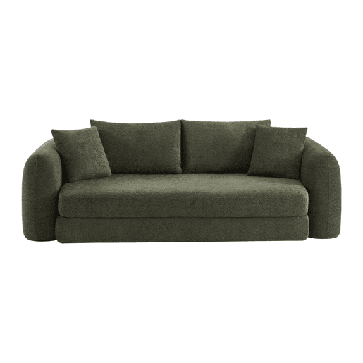 Sofá-cama boucle texturizada de 3 lugares, Sweeetch, Verde caqui, 243x112x83 cm