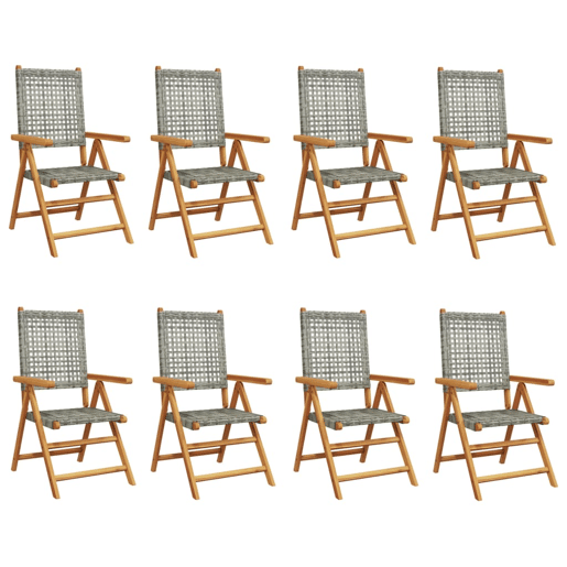 Cadeiras jardim - Cadeiras exterior reclináveis 8 pcs vime PEmadeira maciça cinza