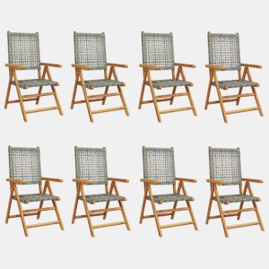 Cadeiras jardim - Cadeiras exterior reclináveis 8 pcs vime PEmadeira maciça cinza