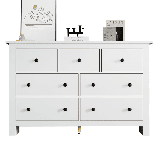 Cômoda dupla de painel de partículas com 7 gavetas,branco
