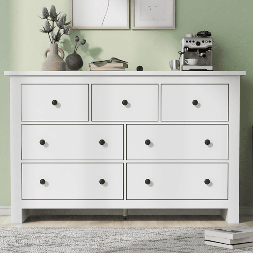 Cômoda dupla de painel de partículas com 7 gavetas,branco