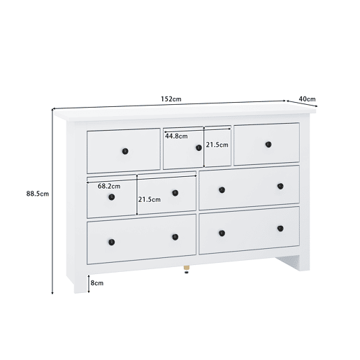 Cômoda dupla de painel de partículas com 7 gavetas,branco