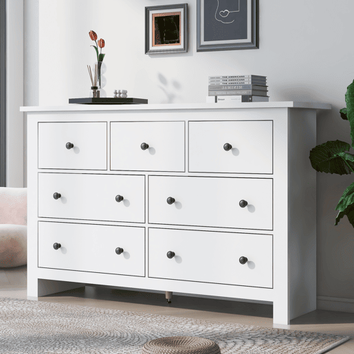 Cômoda dupla de painel de partículas com 7 gavetas,branco