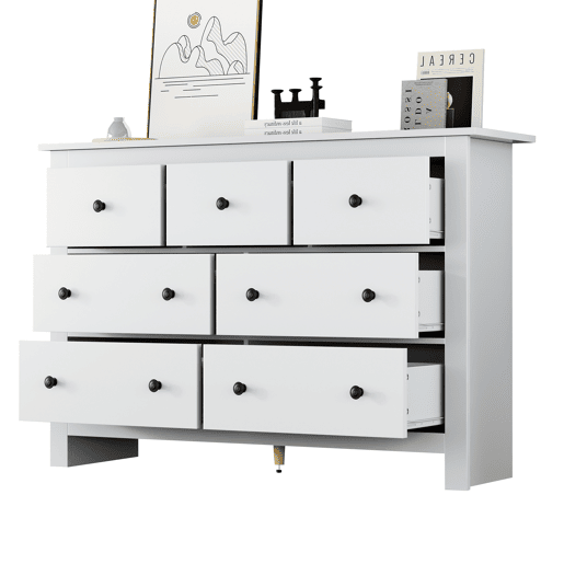 Cômoda dupla de painel de partículas com 7 gavetas,branco