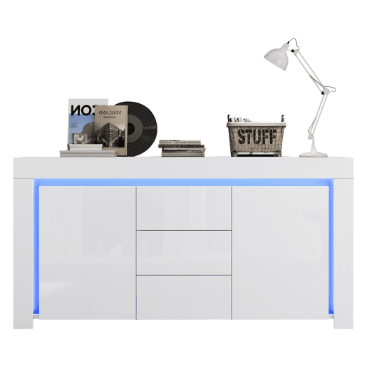 Aparador de mdf com 2 portas,3 gavetas e luz led,branco