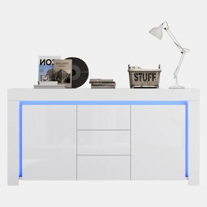 Aparador de mdf com 2 portas,3 gavetas e luz led,branco