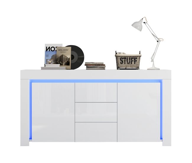 Aparador de mdf con 2 puertas,3 cajones y luz led,blanco