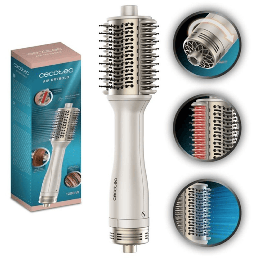 Cecotec Escova de Ar Placas Aquecedoras Air DryBold. 1200W, Seca, Alisa, Modela, Dá Volume e Desembaraça, Gerador de Iões