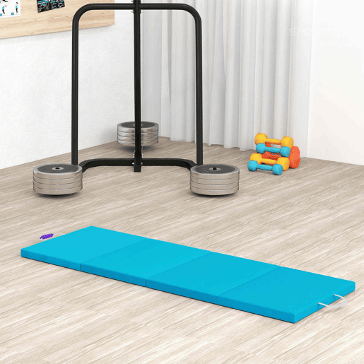 SPORTNOW Tapete de Ginástica Dobrável com Espessura de 5 cm Tapete de Exercício com Pegas de Transporte e Bolsa Tapete de Ginástica para Yoga Aeróbica Artes Marciais 180x60x5 cm Azul e Roxo